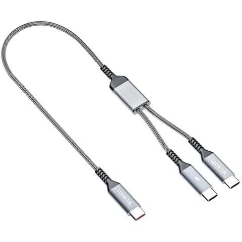 2-in-1 Dual USB C Cable 4FT, 100W USB C to 2USB C Cable, iPhone 15 Fast Charging Cable for MacBook Pro/Air, iPad Pro/Air, iPhone 15 Plus/15 Pro Max, Samsung Galaxy S24/S23, HP, Switch (Grey, Braided) Cover