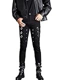 Idopy Pantalones de motociclista para hombre, estilo punk, gótico, rock, club nocturno, fiesta, con hebillas, pantalones de motociclista, Negro, XL