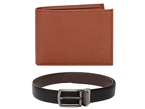 Image of Amicraft Faux Leather Men's Wallet & Belt Combo Set Black Brown Reversible Gift set