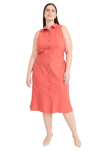 Maggy London Women's Sleeveless Button Down Midi Linen Rayon Blend-Elegant A-line Business Casual Dress