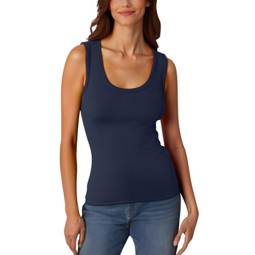 Image of Ladies Vest Tops Camisole Tops for Women Soft Ribbed Round Neck Sleeveless T-Shirt Vest, Ideal for Comfortable Daily Wear with a Touch of Style Navy
