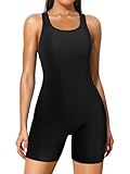 ATTRACO Low Back One Piece Swimsuit Lap Swimming Suit for Women Unitard Swimsuit for Womens Racerback Swimsuit for Women Black