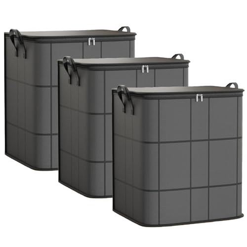 3 Pack 100 L Large Clothes Storage Bags, Closet Organizers Storage Containers, Collapsible Storage Bins with Reinforced Handles, Sturdy Zippers, for Clothing, Blanket, Comforters
