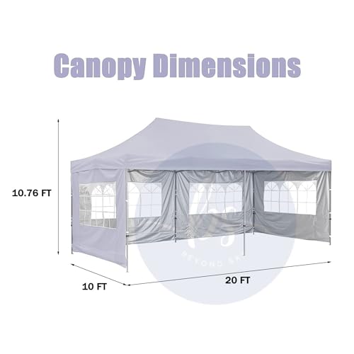 Image of Beyond Sky Gazebo Outdoor Canopy Tent 10 x 20 feet with 3 Side Window European Covers - Portable Tent | Canopy 2 mins Installation 50kg (White)