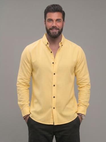 Image of NexaFlair Men's Regular Fit Solid Pattern Laffer Cotton Shirt with Long Sleeve Collared Neck Standard Length and Button Down Closure Type | Mens Casual Shirts | Man's Formal Shirts