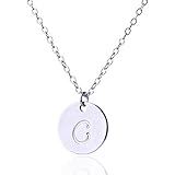 AOLO Kids Disc Initial Pendant Necklace Stamped Script C