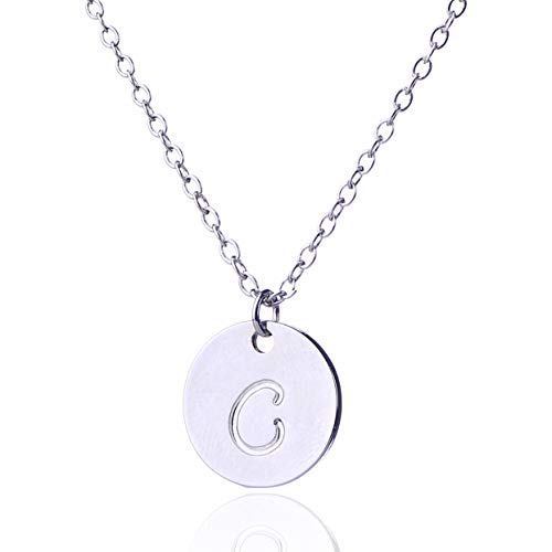 AOLO Kids Disc Initial Pendant Necklace Stamped Script C