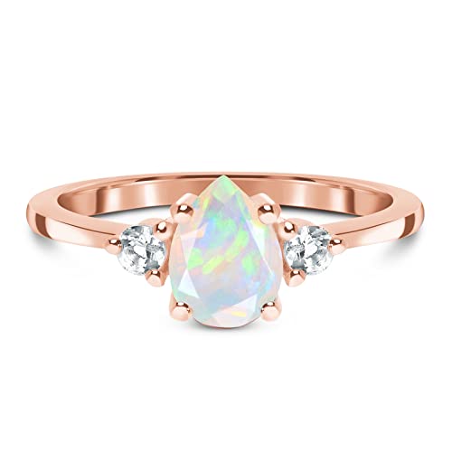 Motiel Opal Ring Engagement Ring In 10K 14K 18K Gold Ring Teardrop Ring With Cubic Zircornia Jewelry Gift For Women Ladies Girls-Rose Gold-1 #TOP16