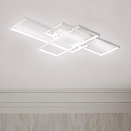 Leniure White Modern Square LED Light Ceiling Lamp Comtemporary Chandelier Lighting Fixture 35" Wide 22" Deep 3" High, Cool Daylight White 6000K