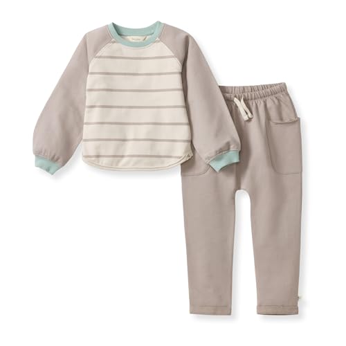 Image of Burt's Bees Baby Boys Organic Cotton Sweatshirt & Jogger Set, Outfit Bundle