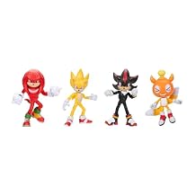 Sonic The Hedgehog 3 Movie 5-InchAction Figure 4-Pack, Articulated Figures from Jakks Pacifics Wave 2 Include Super Sonic The Hedgehog, Shadow, Knuckles, and Chao Mascot Tails