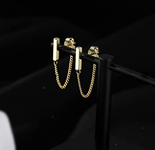 Reffeer Solid 925 Sterling Silver Bar Chain Dangle Earrings Drops for Women Teen Girls Bar Drop Earrings Chain Studs4