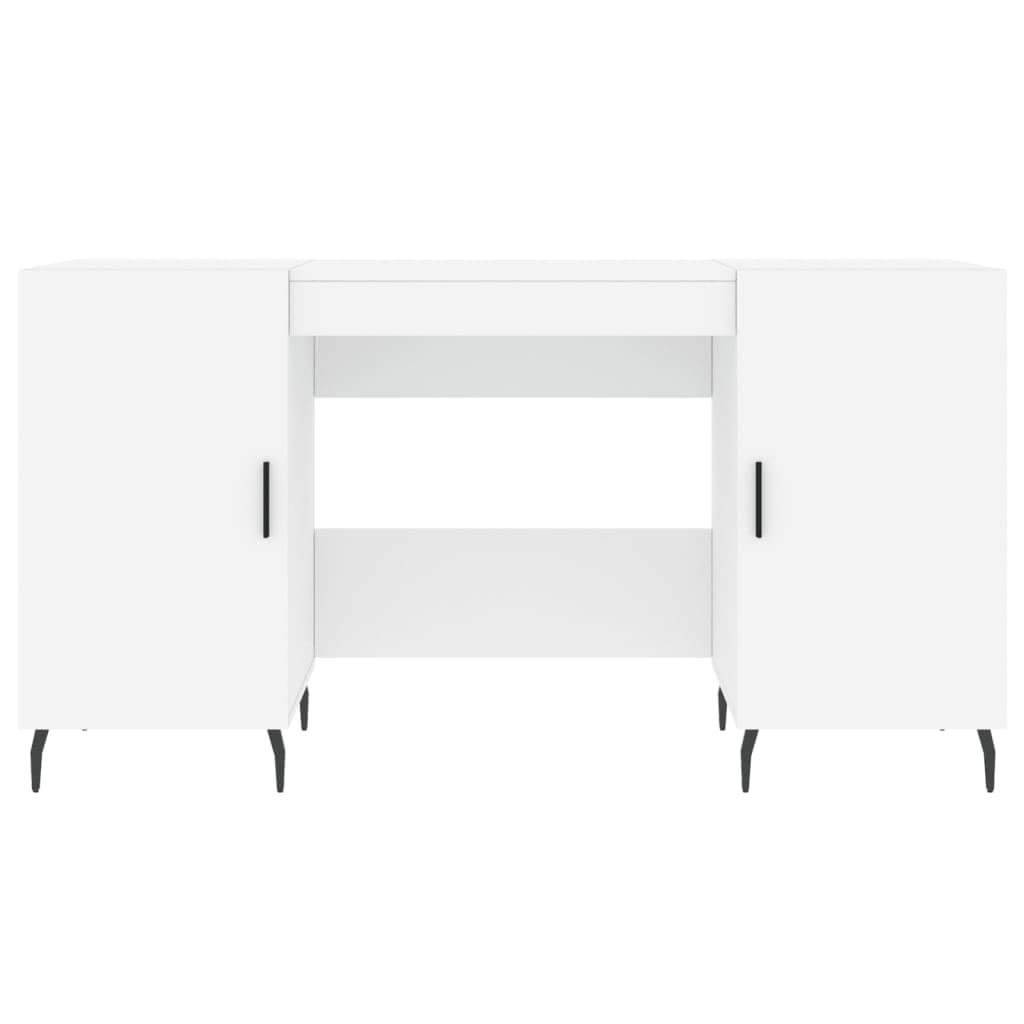 Scrivania bianca 140 x 50 x 75 cm, materiale in legno, con 4 ante, robusto computer e ufficio desk per casa, ufficio, camera da letto, design moderno