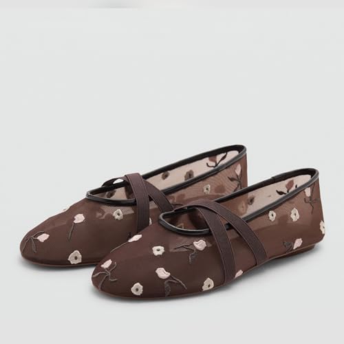 Mesh Mary Jane Flats for Women, Breathable Embroidery Design, Elegant and Comfortable Slip-On Ballet Dress Shoes2