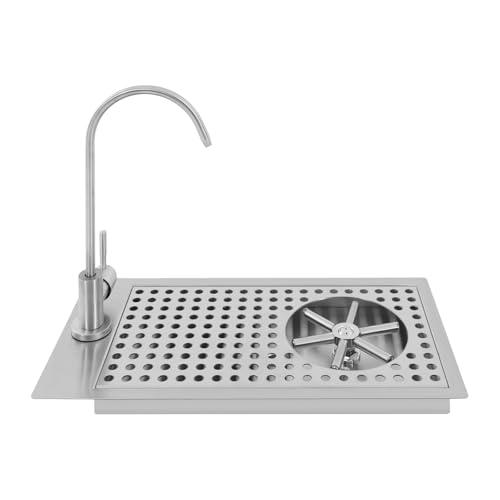 Glass Rinser, Commercial 304 Stainless Steel Pitcher Rinser Countertop Cup Washer Multi Angle Water Outlet Glass Cleaning Rinser with Faucet and Drain Drip Tray for Home Kitchen Bar Cafe Restaurant