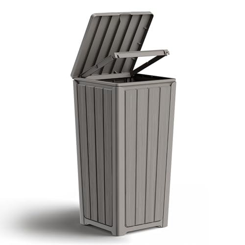 Outdoor Trash Can 23 Gallon Garbage Can with Lid Waterproof Resin Garbage Patio Waste Bin for Garden, Backyard, Deck,Gray