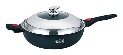 HAUSSMANN heritage - Wok/Sauteuse 32cm 6.4L avec Couvercle - Fonte d'Aluminium - Revêtement Antiadhésif 5 Couches (Sans PFOA) - Poignée Amovible - Tous Feux...
