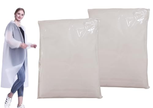 KLLJ Chubasqueros Impermeable,2 Unidades Poncho Impermeable,Chubasquero Transparente,EVA Portátil Reutilizable Ponchos Impermeables Transparentede con Capa para Viajes, Senderismo, Bicicleta, Unisex