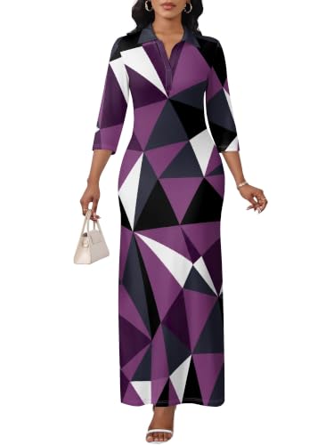 Image of PinkPatty Women's Casual 3 /4 Sleeve Polo V Neck Bodycon Maxi Dress