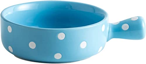 Tbkoly Cuencos de Sopa con Asas Cuenco de Curry Ramen de Fideos, Cuenco de Sopa de cerámica, Cuenco Individual for Sopa de Cebolla Francesa, Cuenco de microondas Horno Safe-red-600ml (Color: Azul)