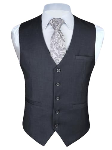 Image of Enlision Men's Suit Vest Business Formal Dress Waistcoat Solid Color Vest for Suit or Tuxedo