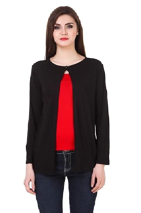 Women’s Black Open Front Shrug with Inner Look | Full Sleeve Solid Casual Shrug Top for Office-picture-40