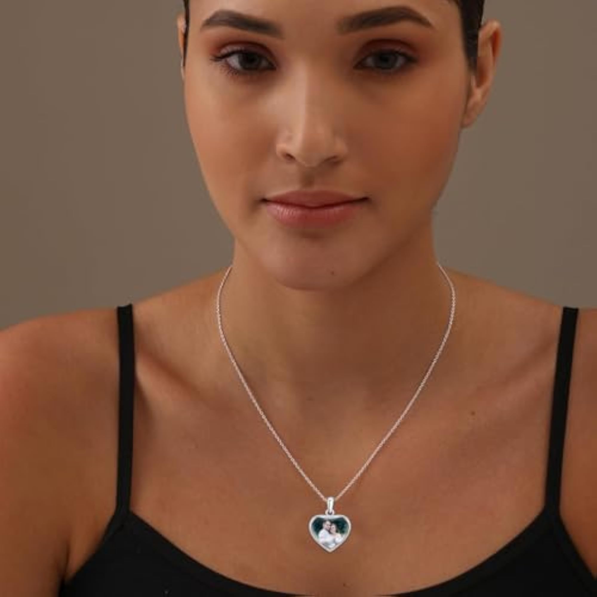 925 Sterling Silver Heart Pendant Photo Necklace, Personalized
