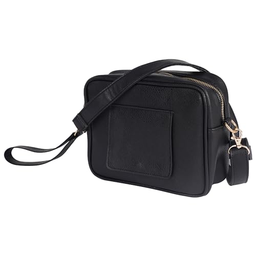 Image of STAËLL Crossbody Diaper Bag Purse with Wipes Dispenser - Stylish Vegan Leather Baby Wipes Holder Clutch for Women - Multipurpose Luxury Diaper Bag Pouch Can Hold 20-30 Various Types of Wipes - Black