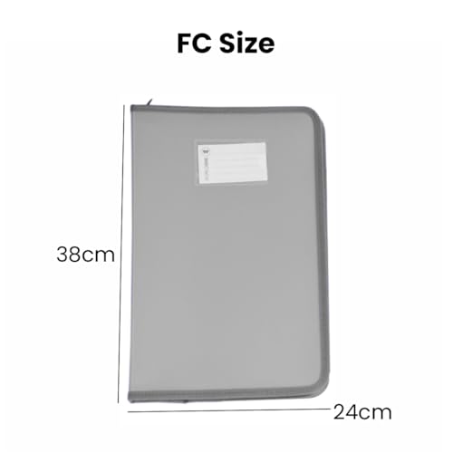 Image of Worldone Zipper Display Book Folder for Documents, with Name Card, Made of 0.8mm Virgin PP Material with 20 Bound Plastic Binder Sleeves, Size FC (fullscap), Grey, Set of 1
