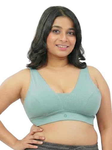 ZELENA Cotton Maternity Bra for Women Feeding | Fixed Padded Nursing Bra | Wirefree Full Coverage Nursing Bra for Pregnancy & Post Delivery - Mint