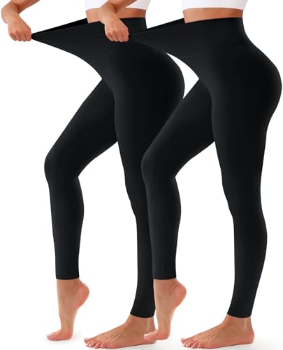 COOLOVER 2 Pack Leggings for Women - High Waisted Full Length Buttery Soft Yoga Pants for Workout Athletic Daily