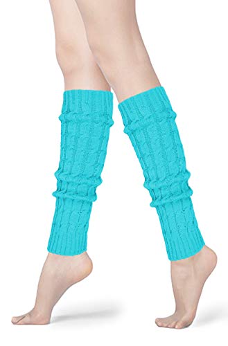 Cable Knit Leg Warmers for Women Party Neon Running Workout Leggings Crochet Socks (Sky blue)