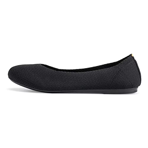 Women’s Knit Ballet Flat Round Toe Slip On Flats Shoes Classic Low Wedge Ballerina Walking Flats Shoes Black, 8 #TOP6