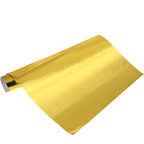 BBTO Heat Reflective Sheet Adhesive Backed Aluminized Fiberglass Heat Shield Tape Protection Barrier Resistant Material for Hose and Auto Use Insulation Sheet(Gold, 24 x 48 Inch)