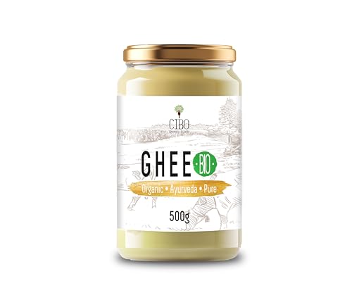 Cibo Ghee Mantequilla de Pasto Orgánica 500g - Mantequilla Ghee Hecha en Italia - Mantequilla Clarificada de Leche Parmigiano Reggiano - Ideal para Café Bulletproof, Cocinar y Untar