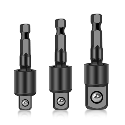 Quystetes Adaptadores de Enchufe Oscilante de 3 Piezas Juego de Enchufe Giratorio de Junta Universal, VáStago Hexagonal de 1/4 Pulgadas una 1/4 3/8 1/2 Unidades de Enchufe Cuadrado