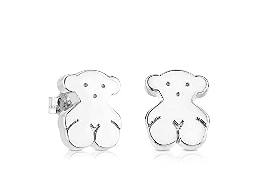 TOUS Pendientes de Plata de Primera Ley para Mujer con Motivo en Oso y Cierre a Presión, Clásico y Elegante, Colección Sweet Dolls