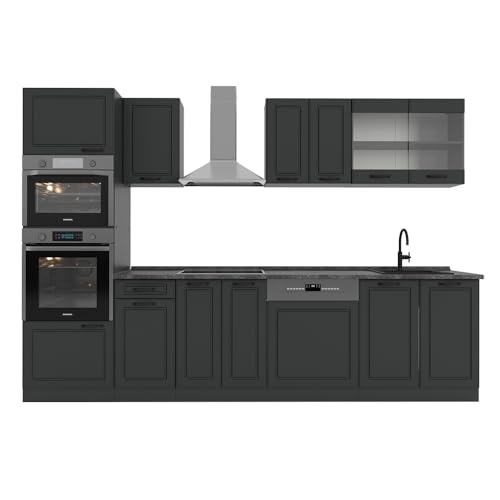 Vicco Küchenzeile R-Line, Anthrazit Landhaus/Anthrazit, 300 cm mit Hochschrank, AP Anthrazit Vicco Küchenzeile R-Line, Anthrazit Landhaus/Anthrazit, 300 cm mit Hochschrank, AP Anthrazit