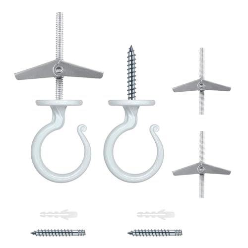 Heavy-Duty Ceiling Hook for Multiple Surfaces - Supports 40 lbs, Versatile for Wood, Concrete & Drywall, Easy Install (2, White)