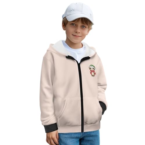 Kids Christmas Sweatshirts Fashion Fleece Zip Up Hoodie Size 7-12 Kids Fleece Lined Hoodie with Kangaroo Pocket