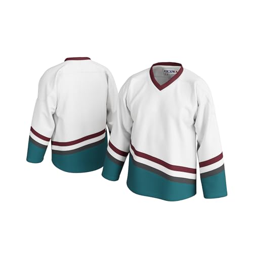 UNLC Ducks Inspired Blank Hockey Jersey with Stripes – Authentic Stitched, Breathable Mesh and Durable Polyester, White, Small