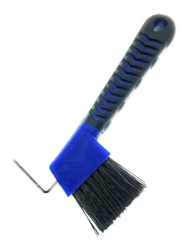 Image of Horse Hoof Pick with Brush - Non-Slip Ergonomic Handle, Heavy-Duty Steel Pick & Stiff Bristles - Removes Dirt, Mud & Rocks - Horse Grooming Tool for Daily Hoof Care (Navy)