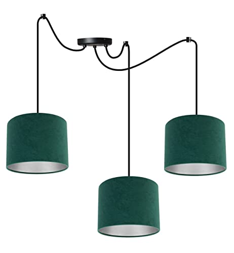 Light-Home Spider Milan Lampara de Techo Colgante - Lámpara de Araña - Lampara de Techo Modernas - Metal y Tela - 3 Luce - E27 - Verde y plata