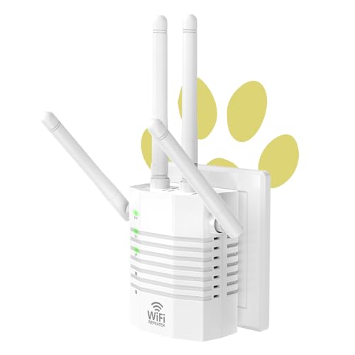 AOOEPU WiFi Extender Signal Booster with 4 Antennas, WiFi Extender with 1200Mbps Dual - Band, WiFi Booster Stable 12880 Sq.ft 105 Devices Coverage, Wall - Plug Easy Setup Home WiFi Repeater