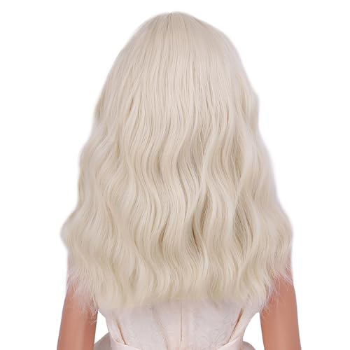 Image of kids White Blonde Wig Girls Short Light Blonde Wavy Curly Wigs Child Wig with Air Bangs Synthetic Cosplay Hair Wigs