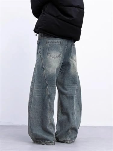 Men Personalized Straight Tube Washed Jeans Couple Loose Bent Knife Casual Pants4