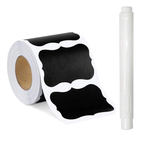 NINMORTH Lot de 150 étiquettes autocollantes réutilisables avec stylo à craie pour bocaux de cuisine, stockage des aliments, noir, 5,5 x 3,5 cm