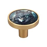 Qilmy 4 Pack Wolf 1-1/4 inch Cabinet Knobs for Drawers, Acrylic & Zinc Alloy Round Drawer Pulls with Screws, Decorative Furniture Knobs for Dresser, Kitchen Home Decor