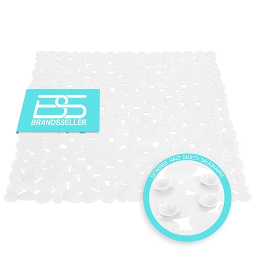 Brandsseller- Alfombrilla de Ducha Antideslizante en Efecto Piedra con Ventusa Blanco 53x53cm