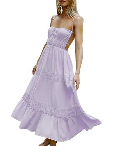 Image of VIUTIL Flowy Maxi Dress for Women Summer Cotton Backless Beach Long Dress with Pockets 2026